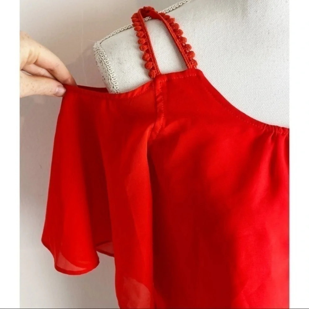 Lovers + Friends • Red Cold Shoulder Blouse - Picture 2 of 5